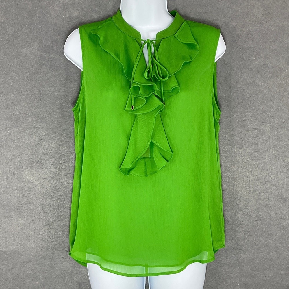 Tommy Hilfiger Top Ruffle Sleeveless Blouse Green Sz‎ S Career Office Feminine